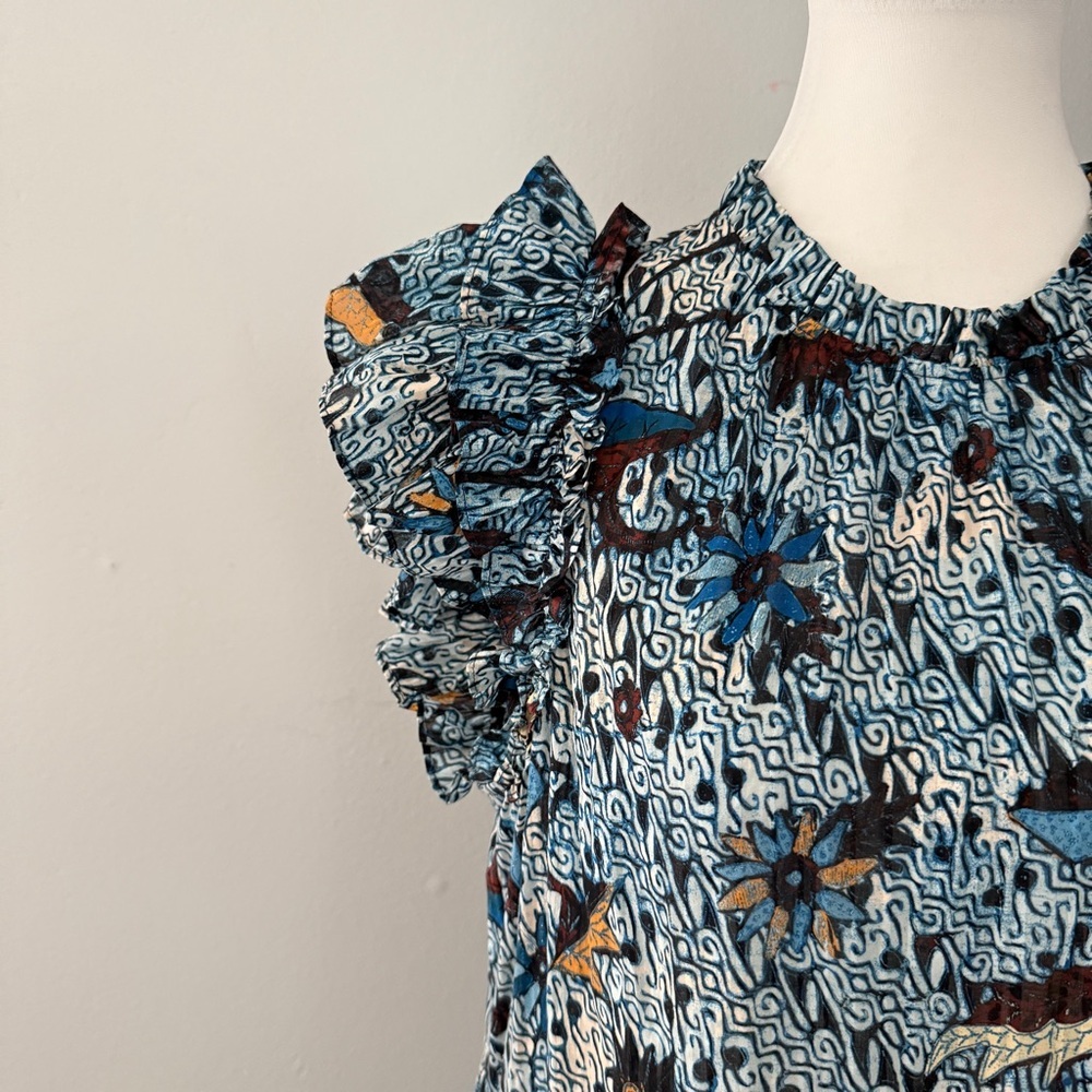 ULLA JOHNSON Denia Ruffle-Sleeve Tiered Mini Dress Sz 10 - Picture 4 of 13